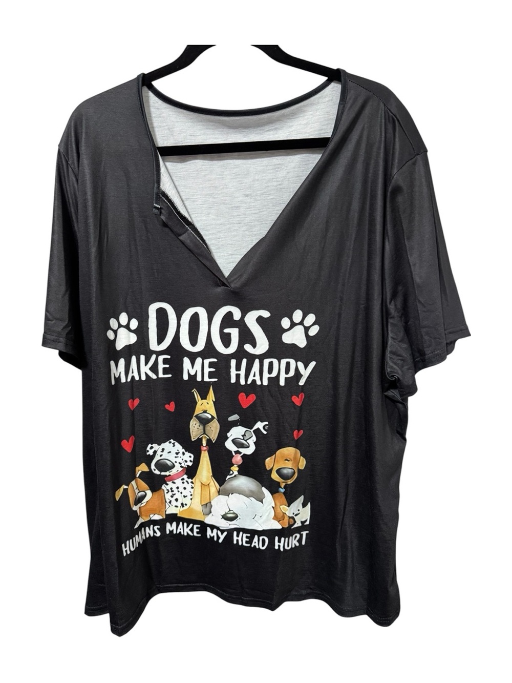 Dogs Make Me Happy Black Graphic Dog T-Shirt